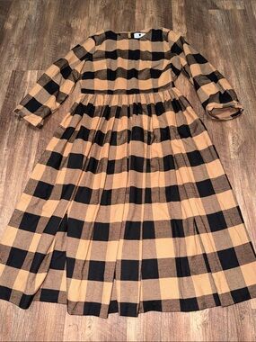 Dainty Jewells Plaid Dress Brown/Black Cottagecore size M